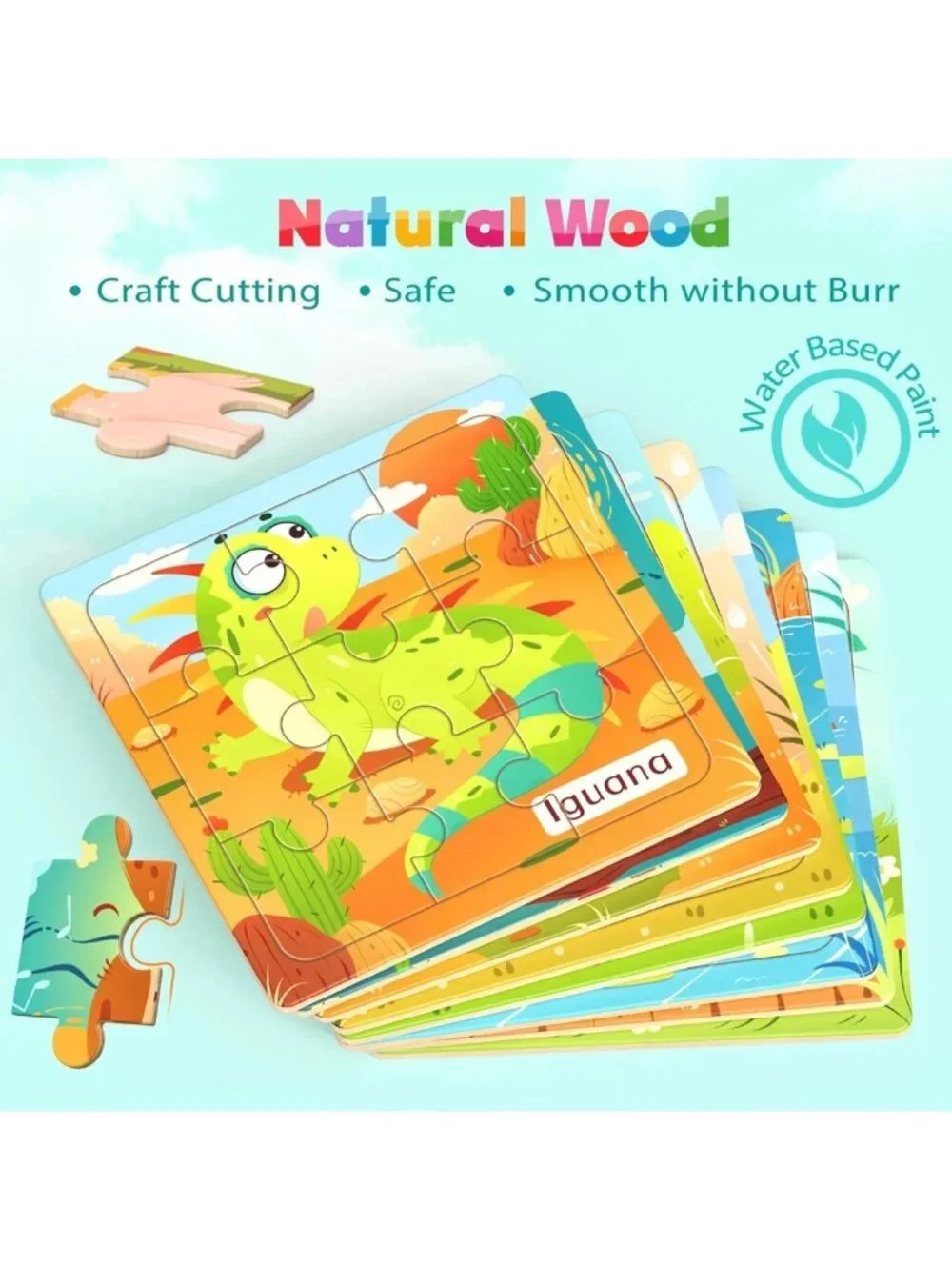 8 Pack Wooden Animal Jigsaw Puzzles for Toddlers, Educational Learning Toys 3-5